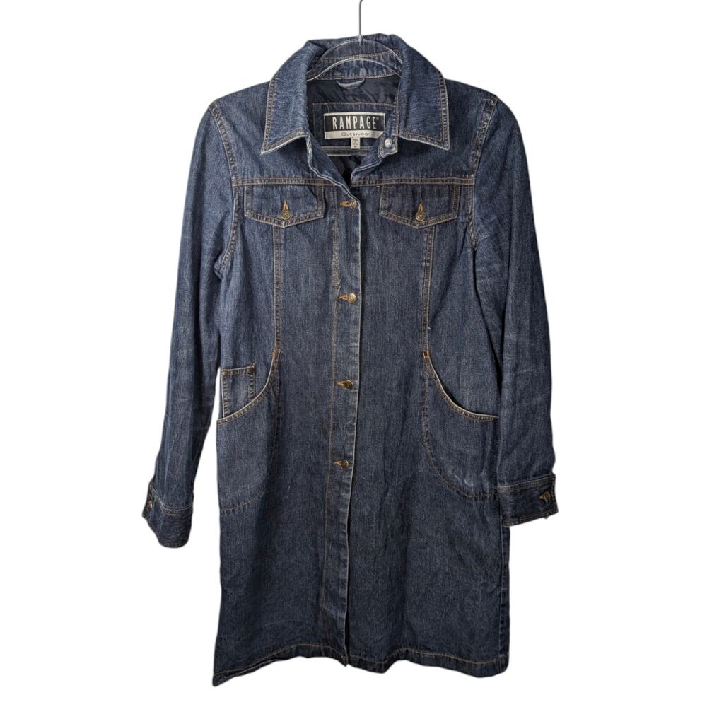 Vintage 90's Y2K Rampage Long Line Denim Jacket Button Front Distress Wash M